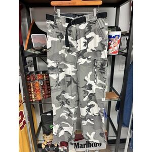 Vintage 90s Y2K No Boundaries Gray Black Camo Camouflage Cargo Pants Size 34